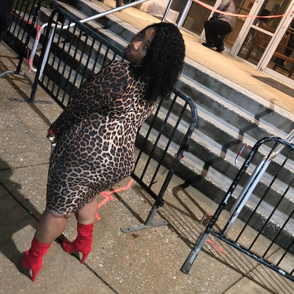 Mock Neck Leopard Print Bodycon Dress - Picture 2 of 4